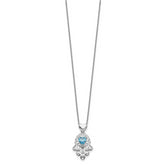 Sterling Silver Blue and Clear CZ Hamsa Necklace
